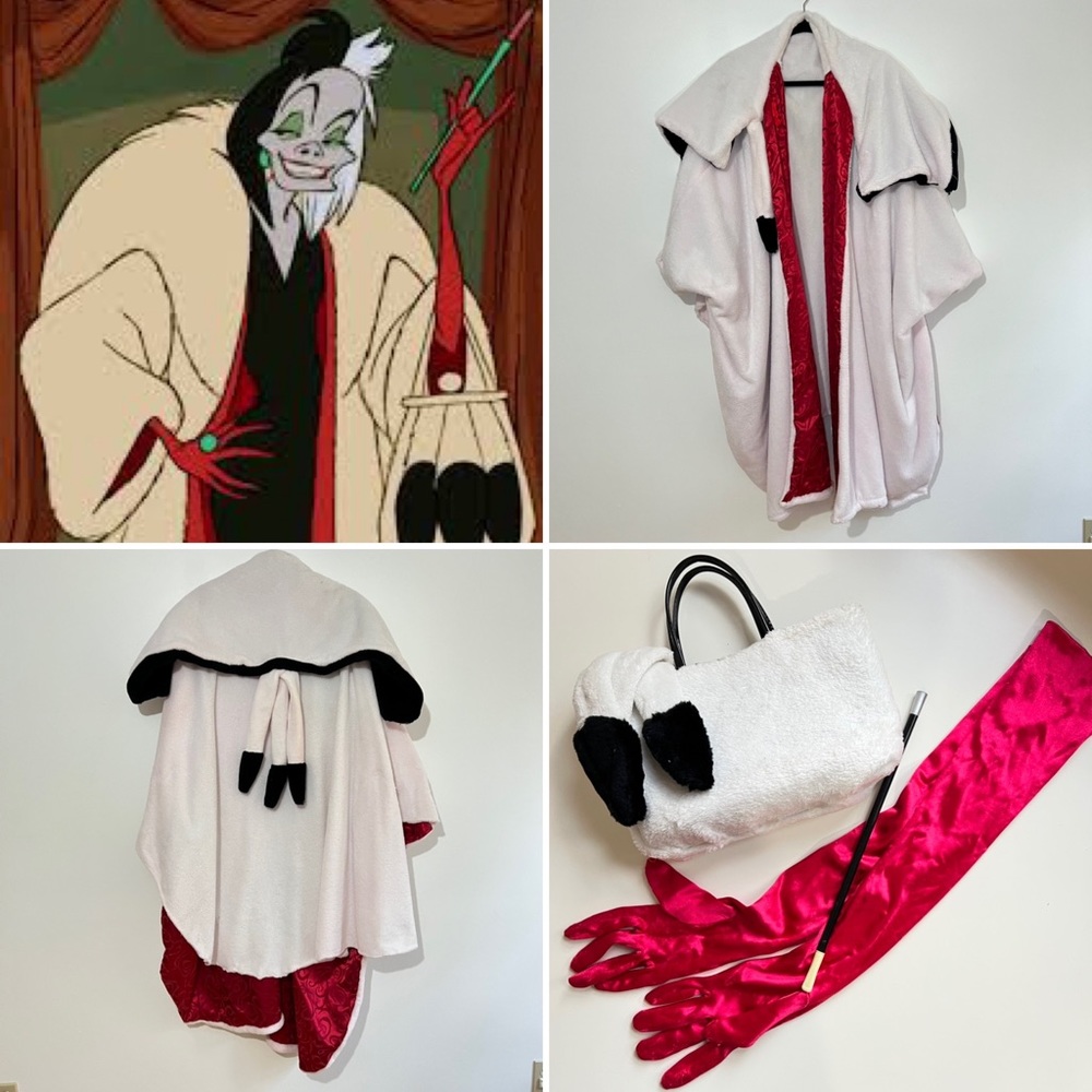 Cruella De Vil Costume 101 Dalmatians Homemade Jacket, Purse, Gloves, Cig